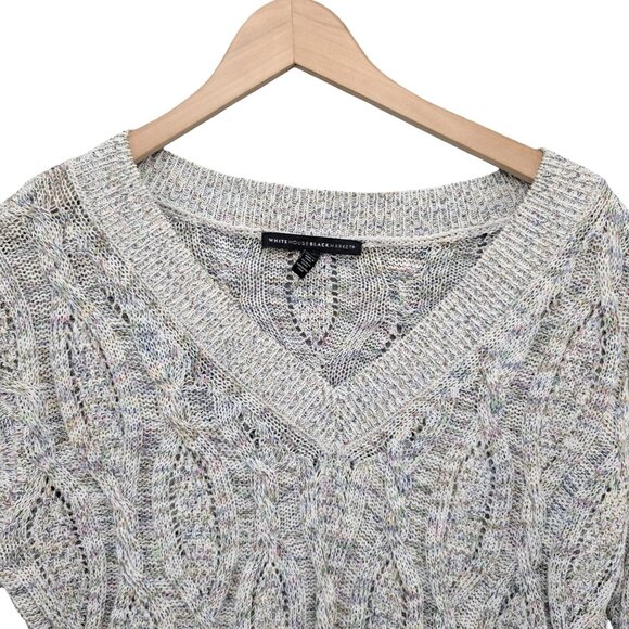 WHBM Cable Knit Sweater Womens Multicolor Marbled Long Sleeve V Neck Size M - Picture 3 of 9